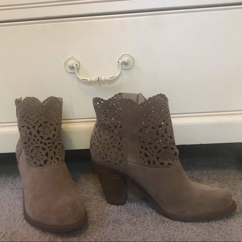 Suede booties with cute detail